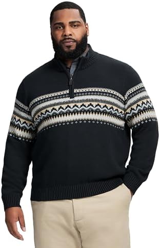 Izod Men's Big and Tall Button Mock Sweater, Iron Gate, 3X-Large